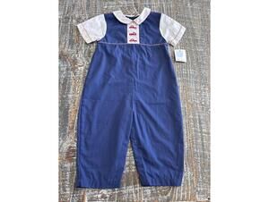 New Petit Ami Navy Blue White Baby Romper Red Truck Embroidery 18 months boys